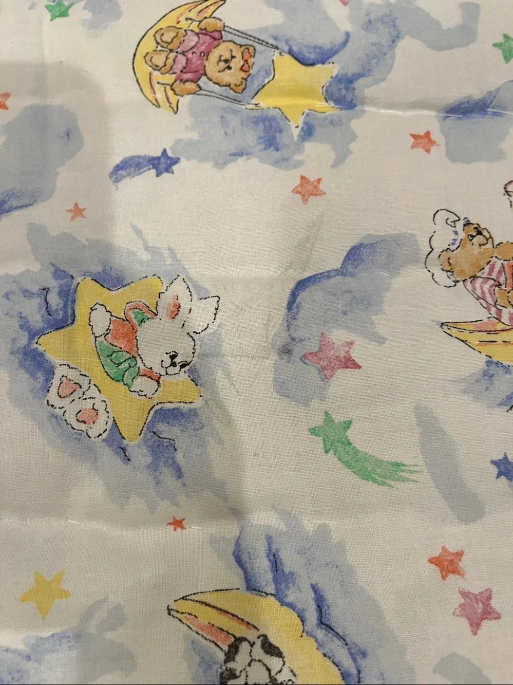 Cute Nursery Quilt with Bear & Bunny Boat - Pastel Blue, Yellow, Pink